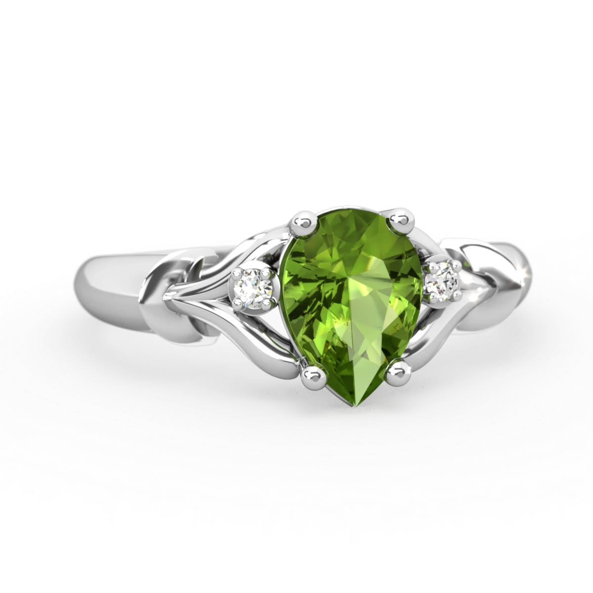 Peridot Precious Pear 14K White Gold ring R0826