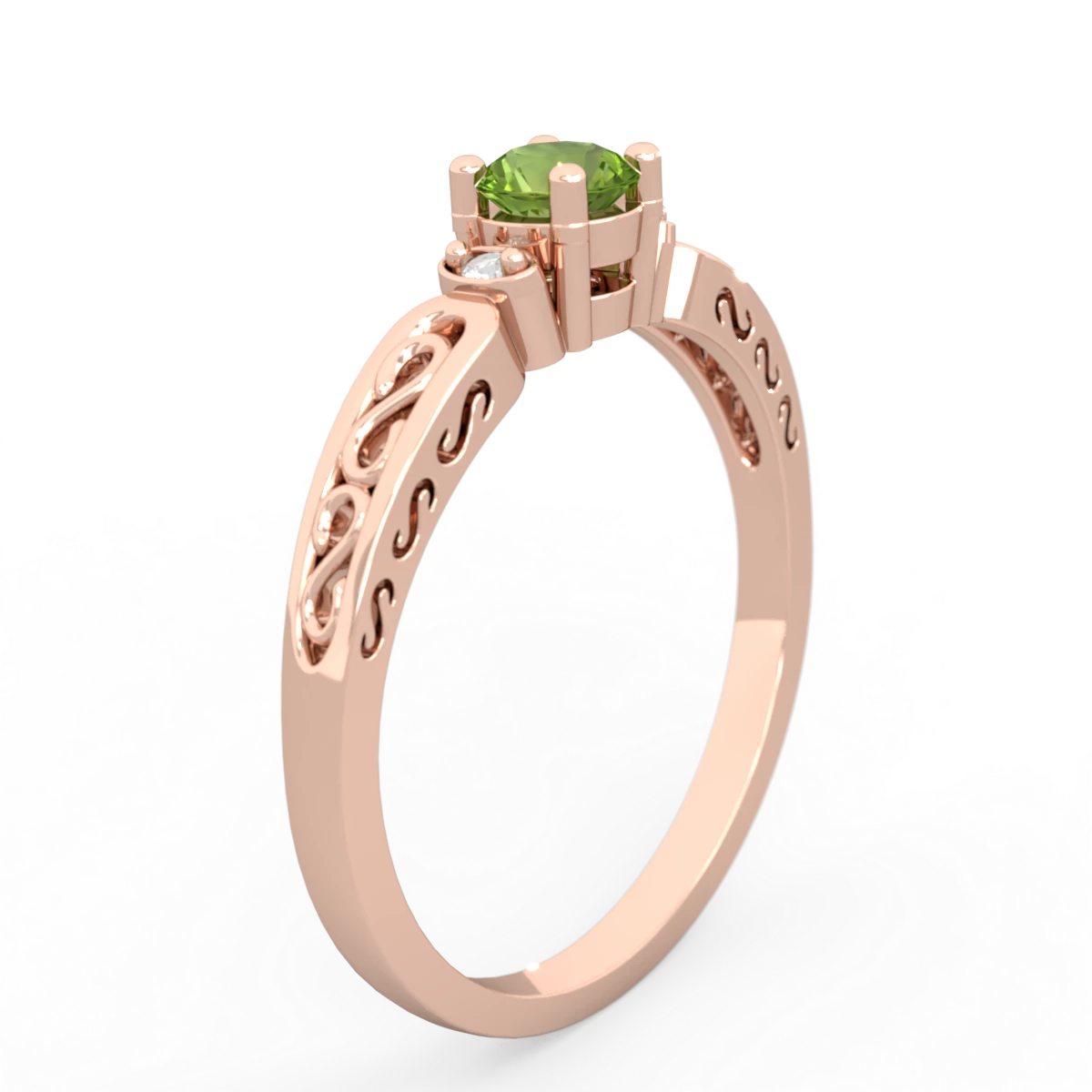Peridot Filligree Scroll Round 14K Rose Gold ring R0829