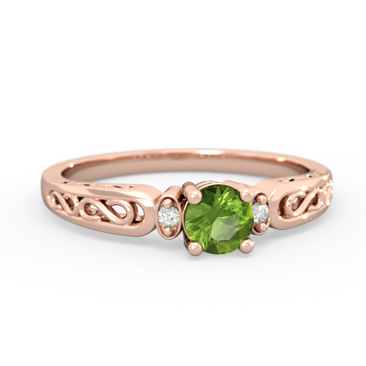 Peridot Filligree Scroll Round 14K Rose Gold ring R0829