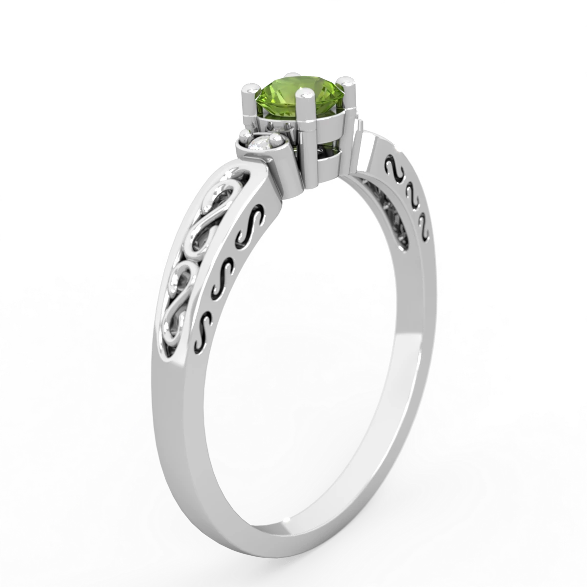 Peridot Filligree Scroll Round 14K White Gold ring R0829