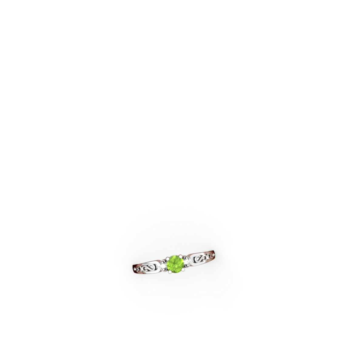 Peridot Filligree Scroll Round 14K White Gold ring R0829