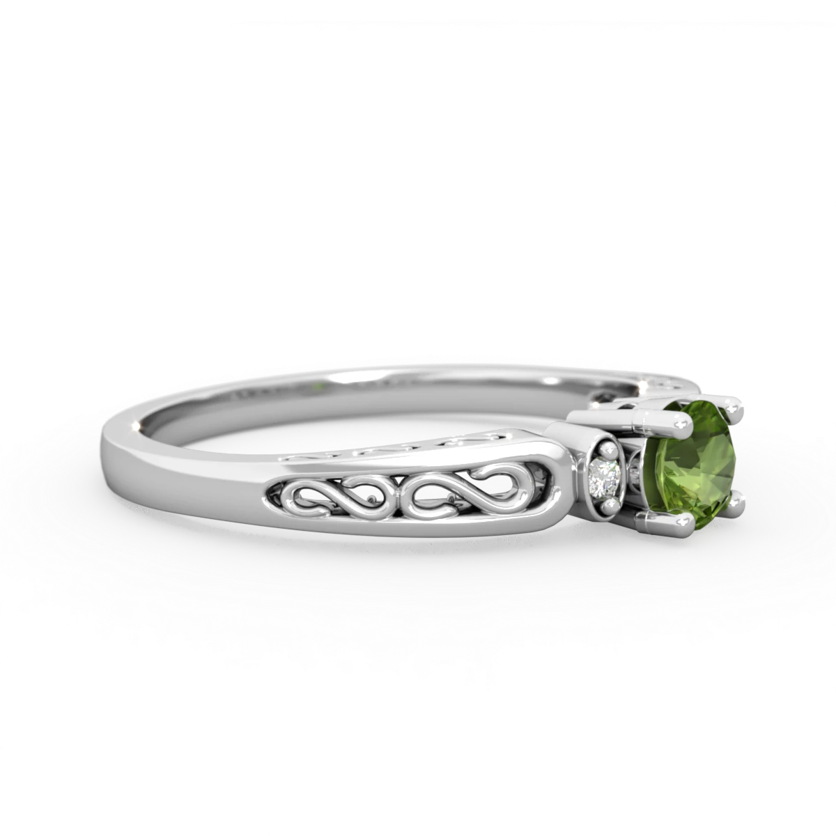 Peridot Filligree Scroll Round 14K White Gold ring R0829
