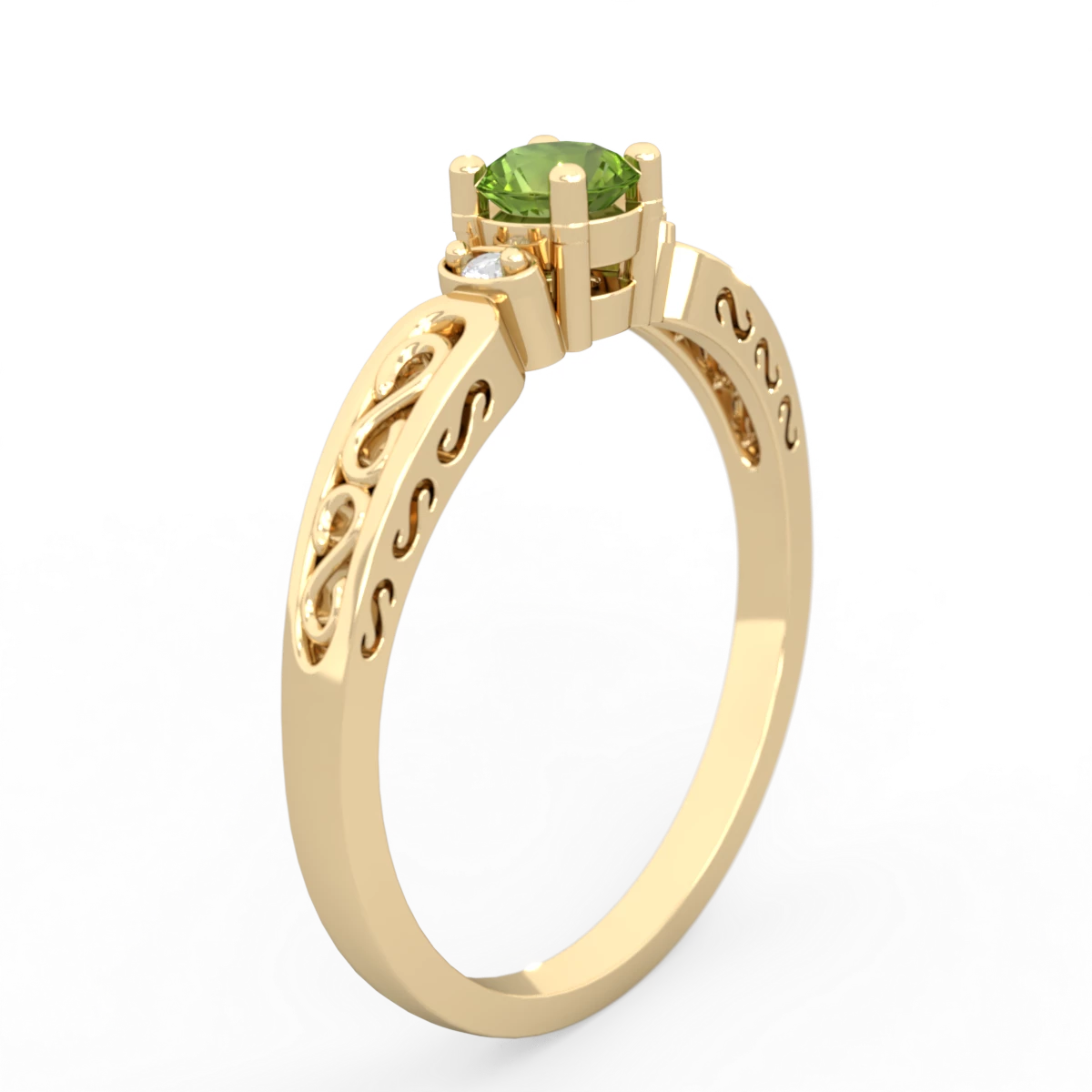 Peridot Filligree Scroll Round 14K Yellow Gold ring R0829