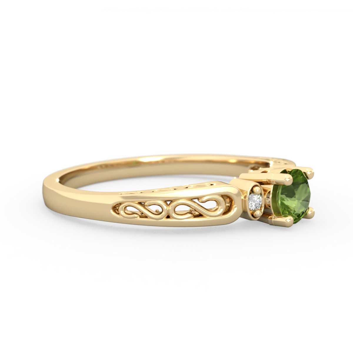 Peridot Filligree Scroll Round 14K Yellow Gold ring R0829