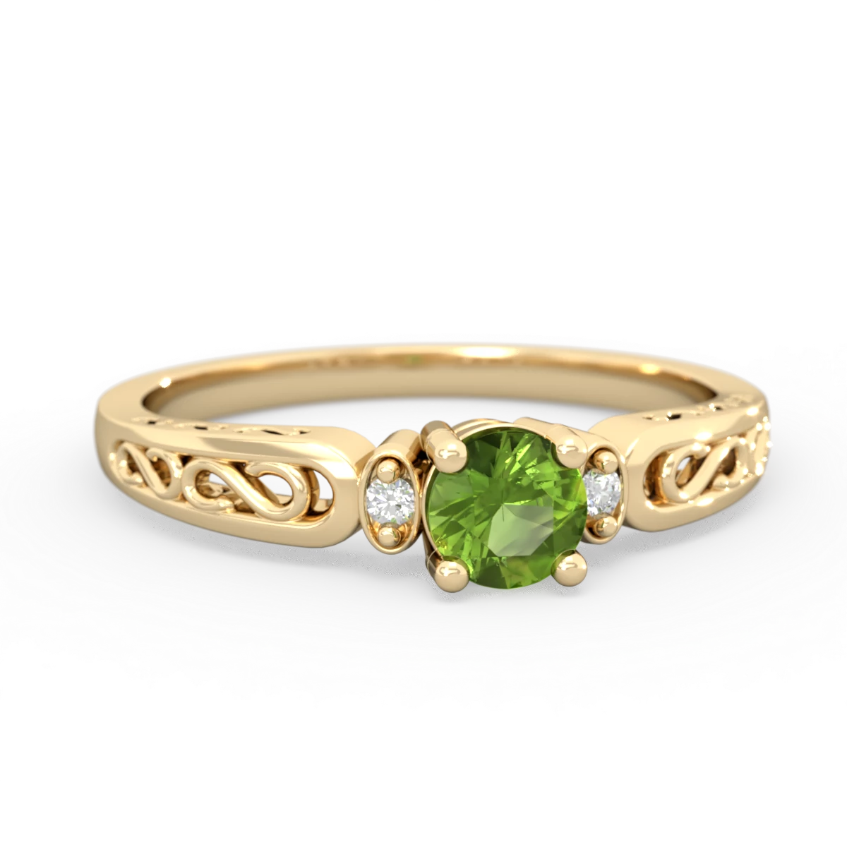 Peridot Filligree Scroll Round 14K Yellow Gold ring R0829