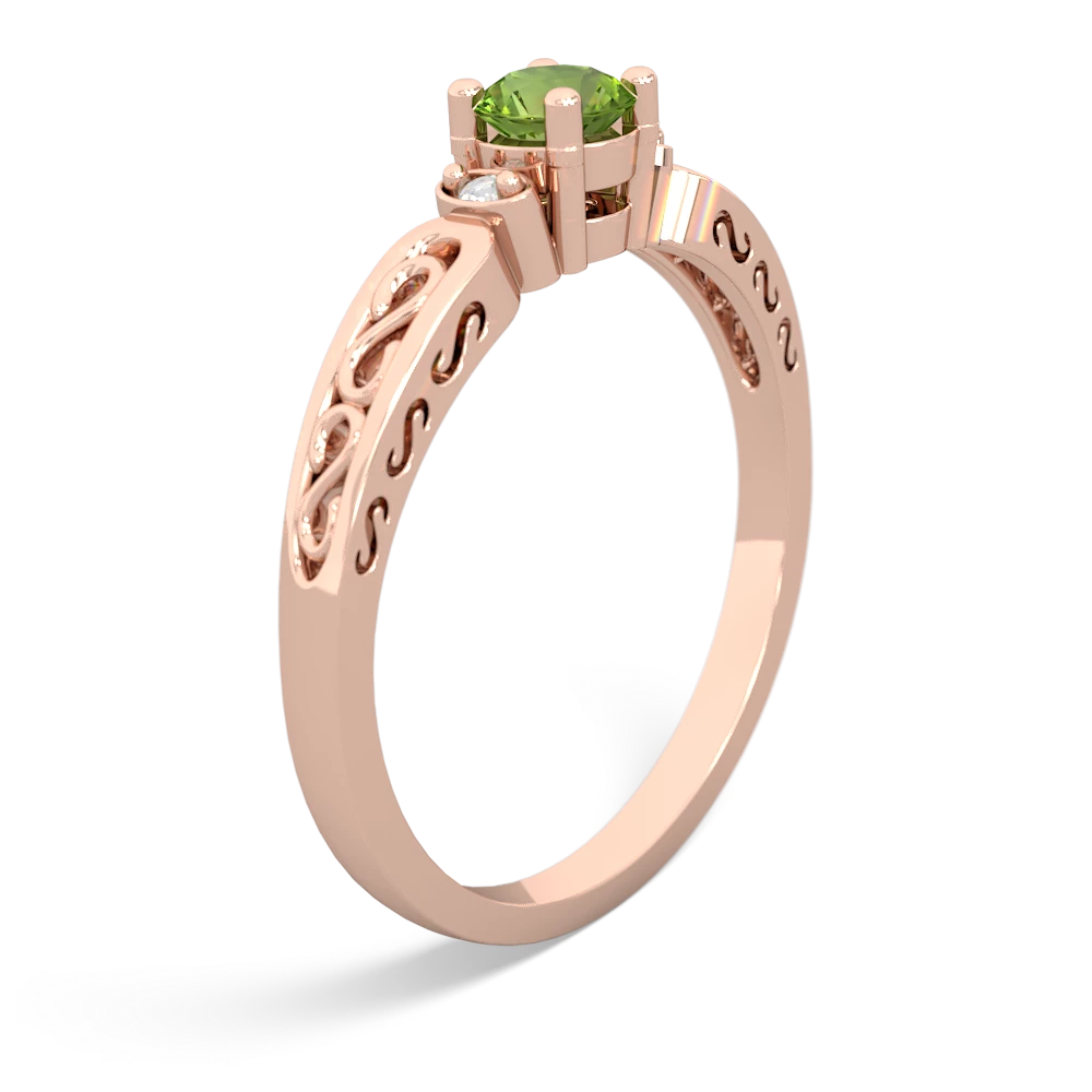 Peridot Filligree Scroll Round 14K Rose Gold ring R0829