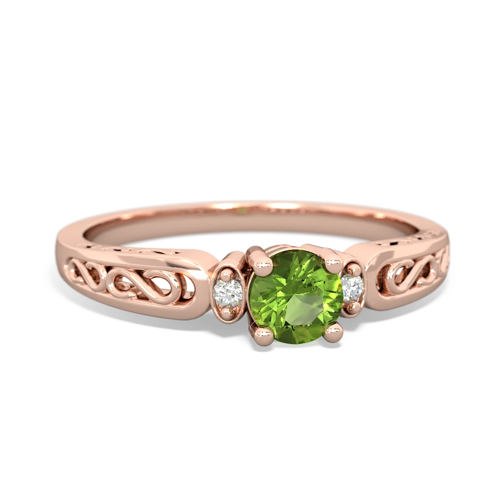 Peridot Filligree Scroll Round 14K Rose Gold ring R0829