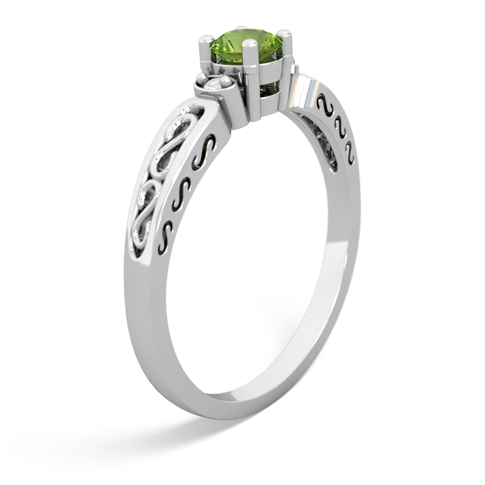 Peridot Filligree Scroll Round 14K White Gold ring R0829