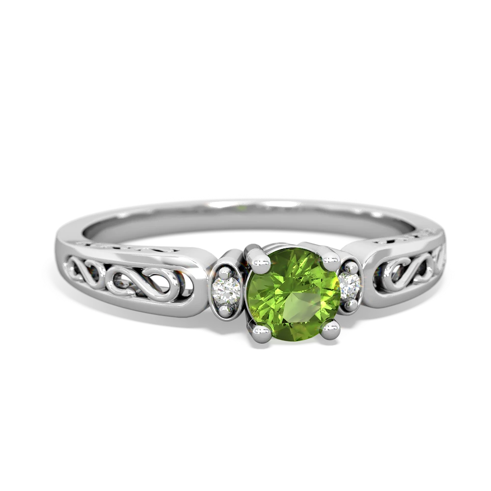 Peridot Filligree Scroll Round 14K White Gold ring R0829