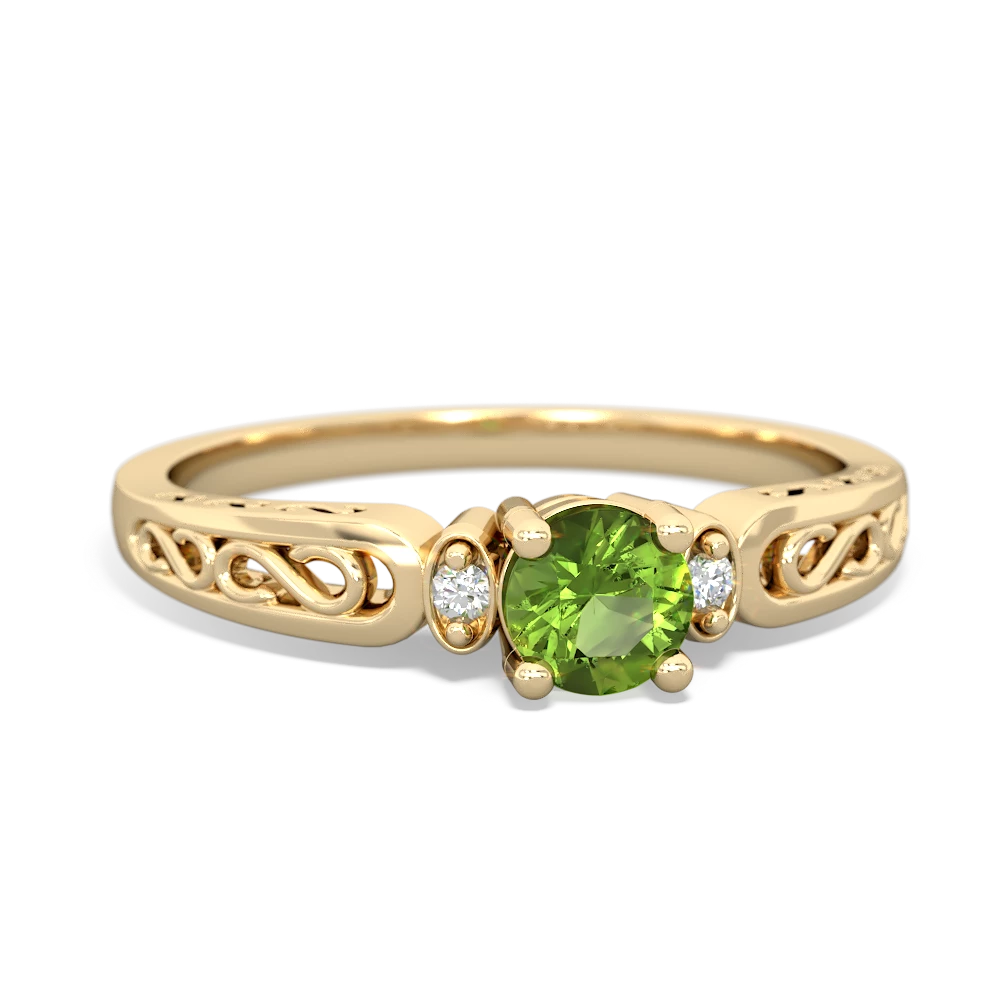 Peridot Filligree Scroll Round 14K Yellow Gold ring R0829