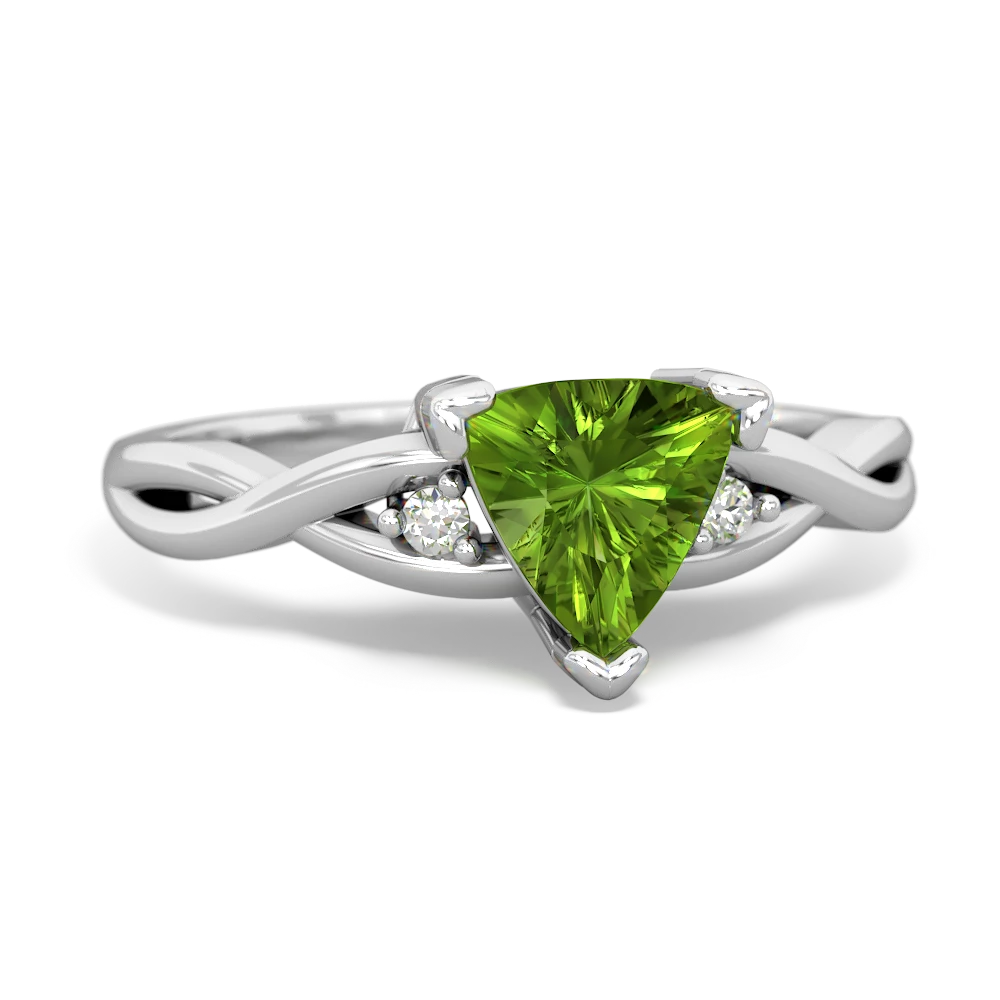 Peridot Trillion Twist 14K White Gold ring R2104