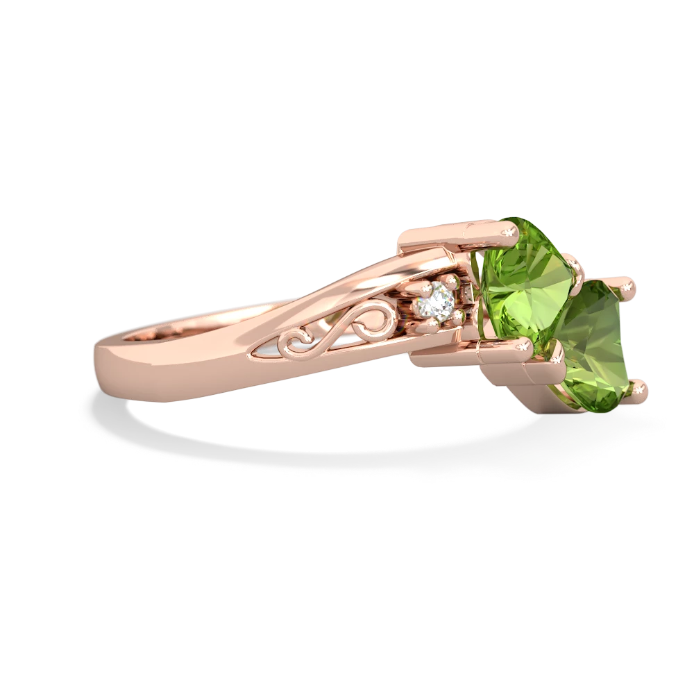 Peridot Snuggling Hearts 14K Rose Gold ring R2178