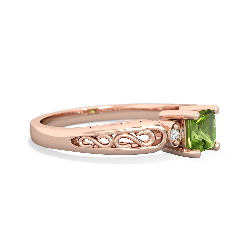 Peridot Filligree Scroll Square 14K Rose Gold ring R2430