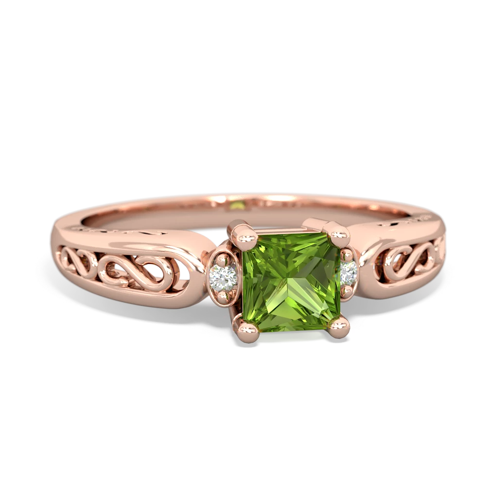 Peridot Filligree Scroll Square 14K Rose Gold ring R2430