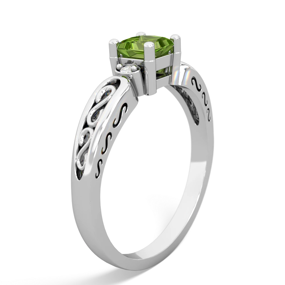 Peridot Filligree Scroll Square 14K White Gold ring R2430