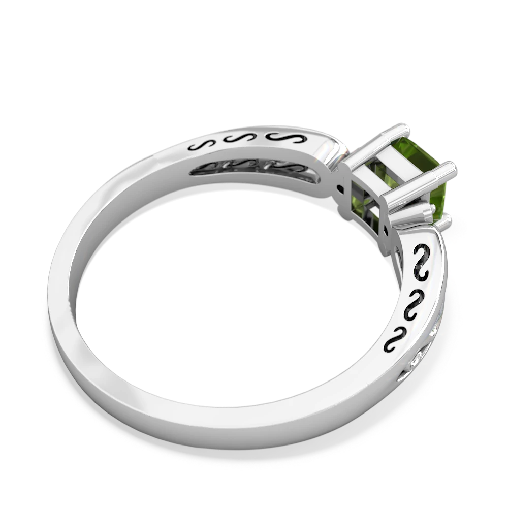 Peridot Filligree Scroll Square 14K White Gold ring R2430