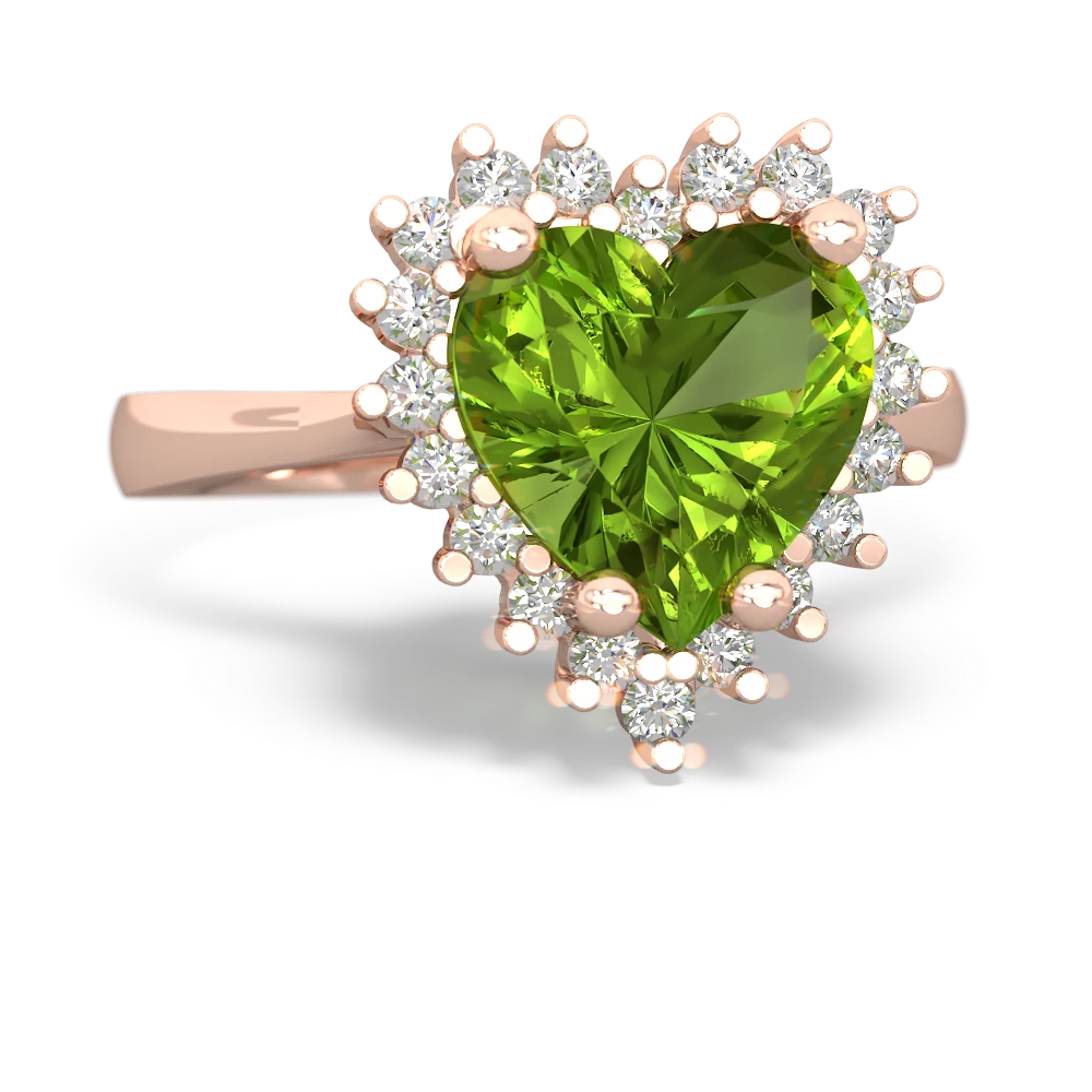 Peridot Sparkling Halo Heart 14K Rose Gold ring R0391