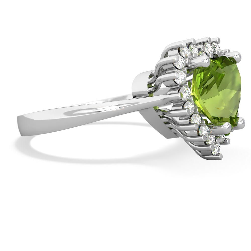 Peridot Sparkling Halo Heart 14K White Gold ring R0391