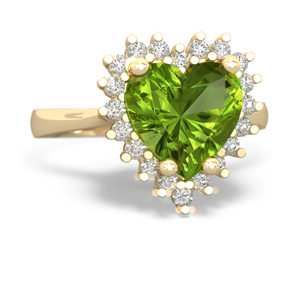 Peridot Sparkling Halo Heart 14K Yellow Gold ring R0391