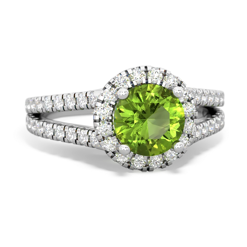 Peridot Pave Halo 14K White Gold ring R5490