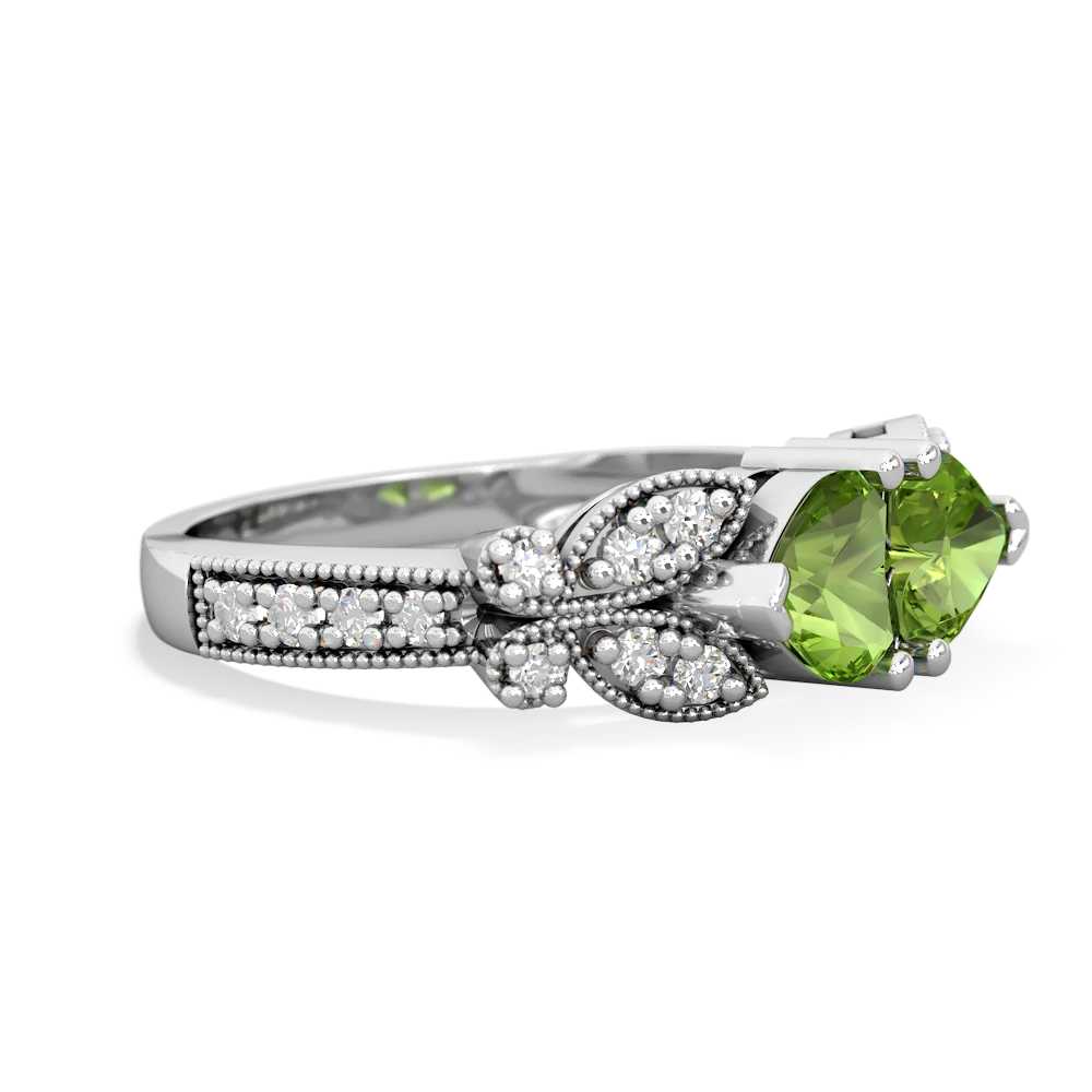 Peridot Diamond Butterflies 14K White Gold ring R5601