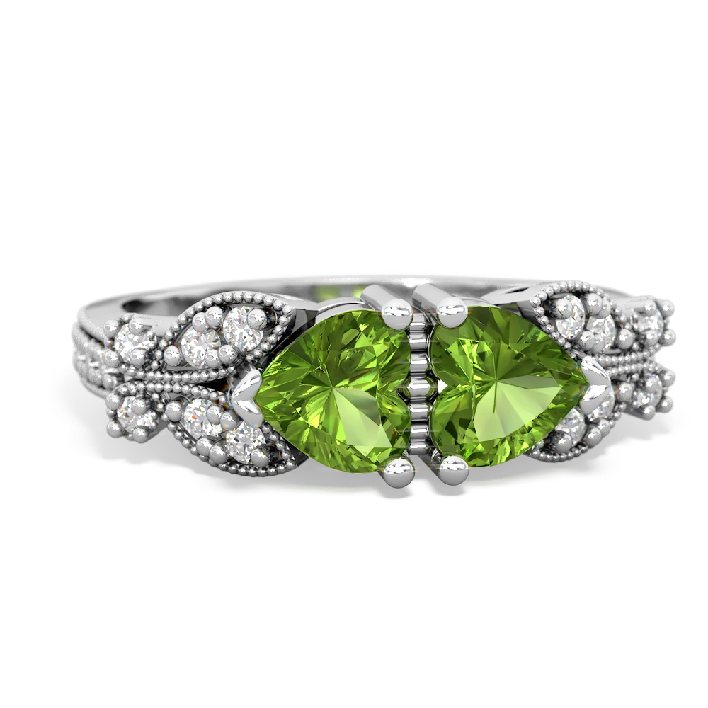 Peridot Diamond Butterflies 14K White Gold ring R5601