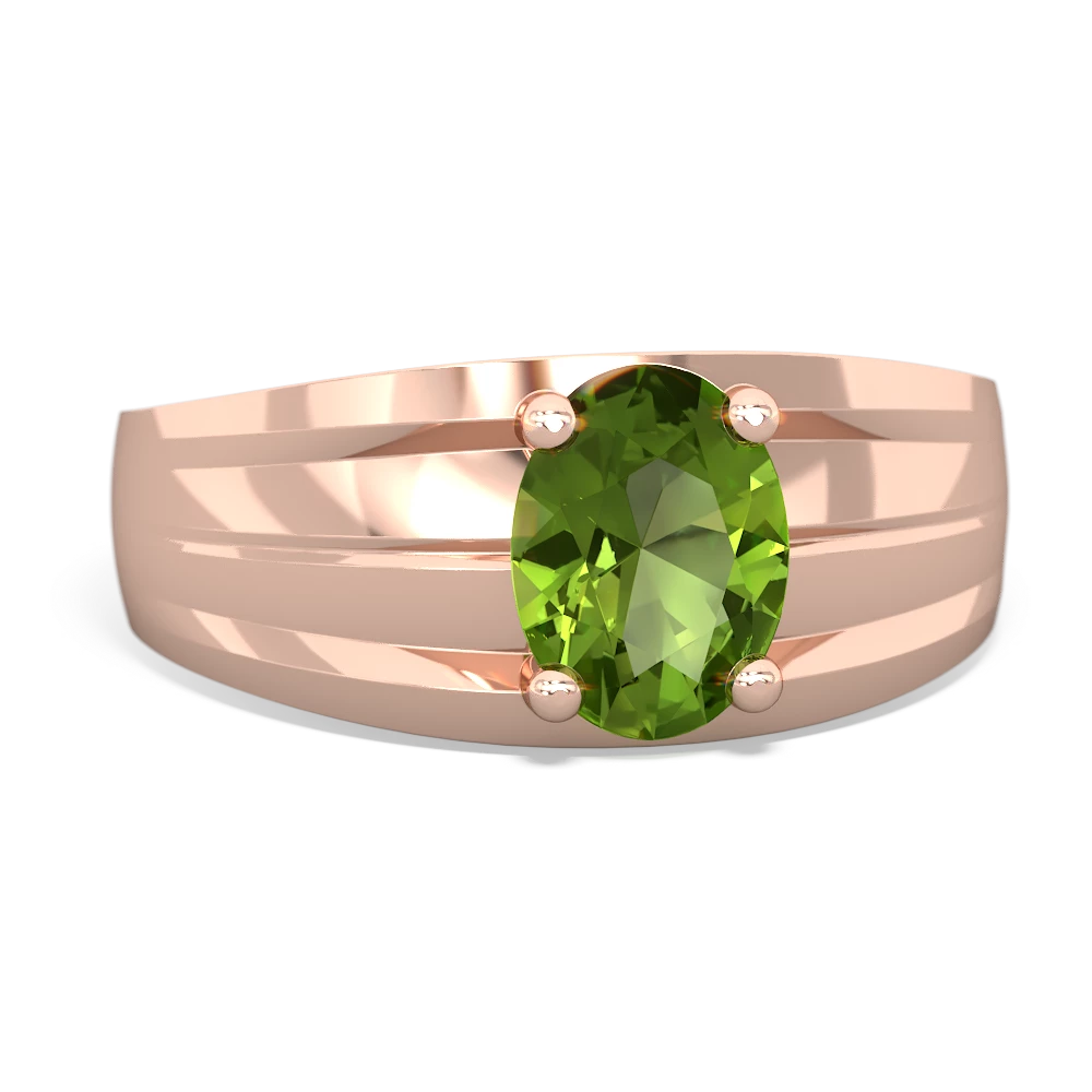 Peridot Men's Two Lane 14K Rose Gold ring R0363