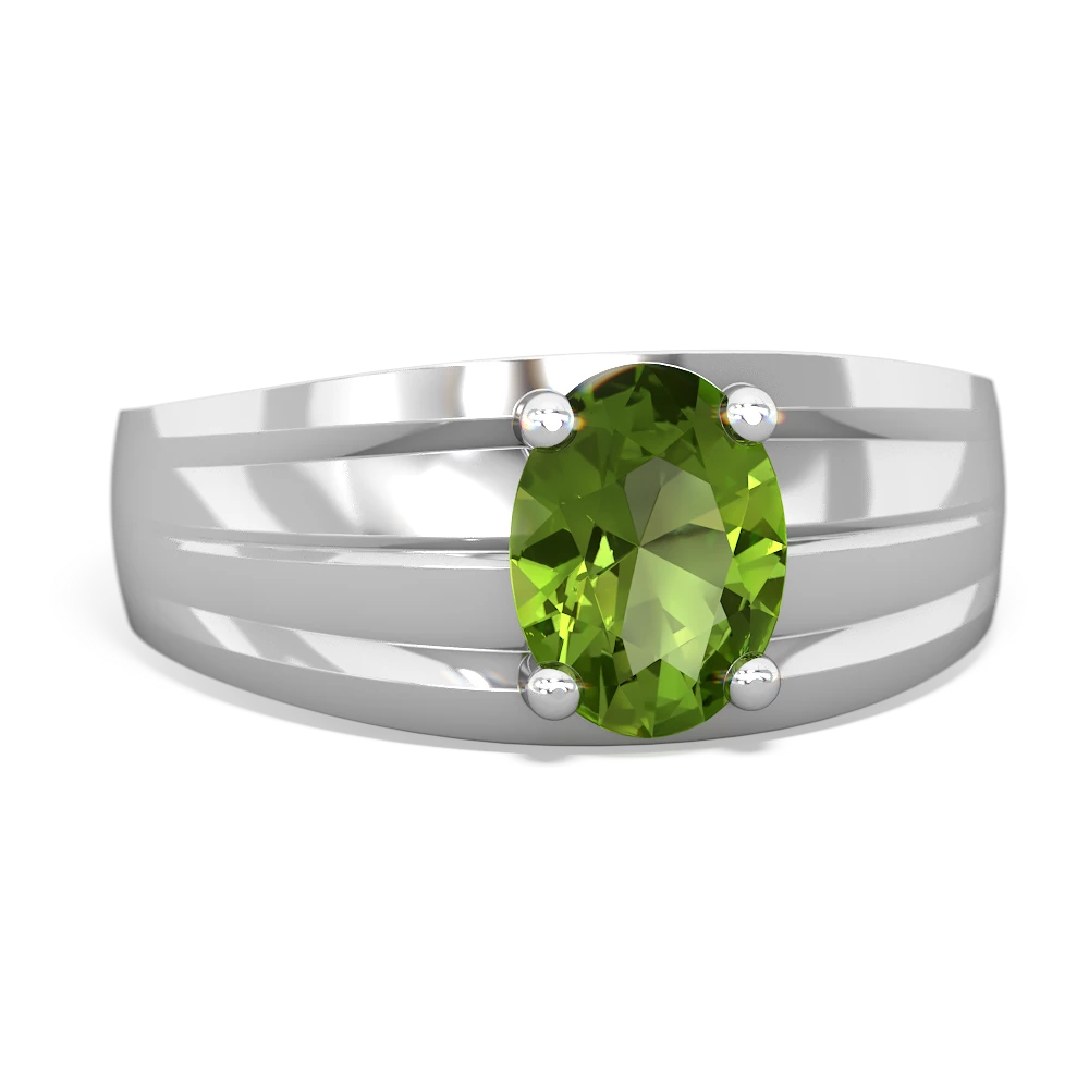 Peridot Men's Two Lane 14K White Gold ring R0363