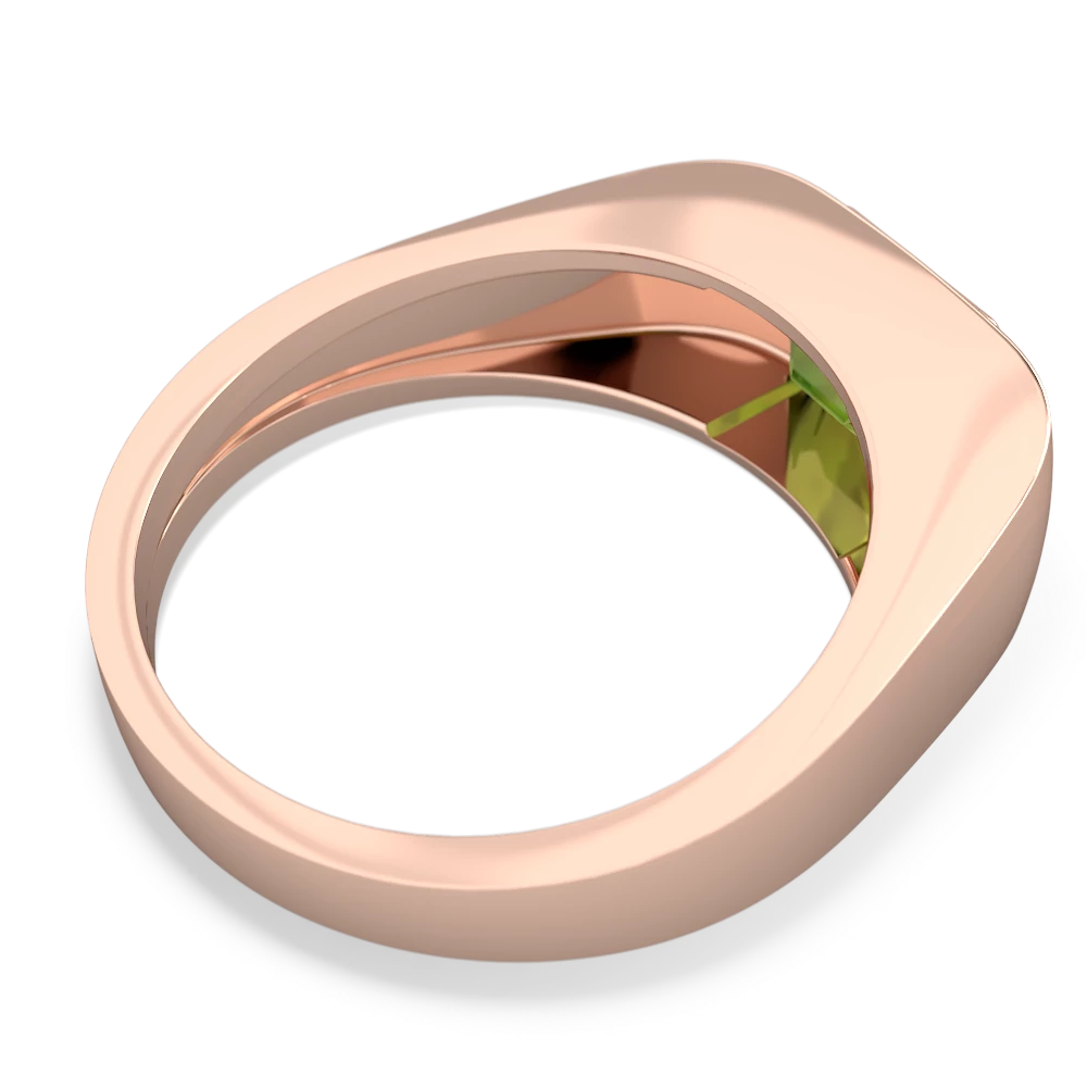 Peridot Men's Emerald-Cut Bezel 14K Rose Gold ring R0410