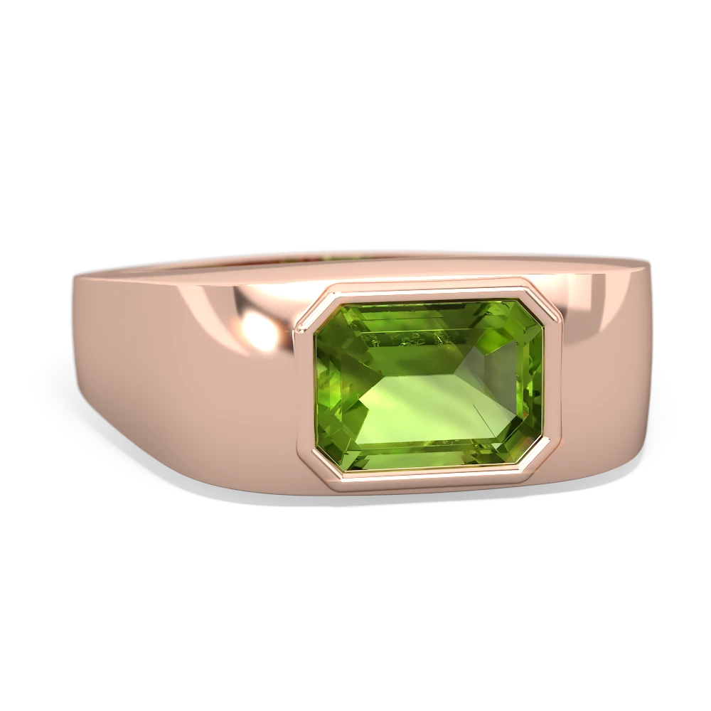 Peridot Men's Emerald-Cut Bezel 14K Rose Gold ring R0410