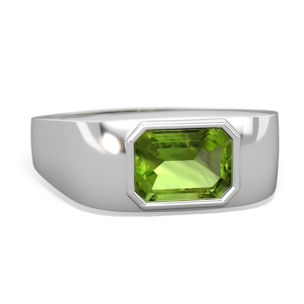 Peridot Men's Emerald-Cut Bezel 14K White Gold ring R0410