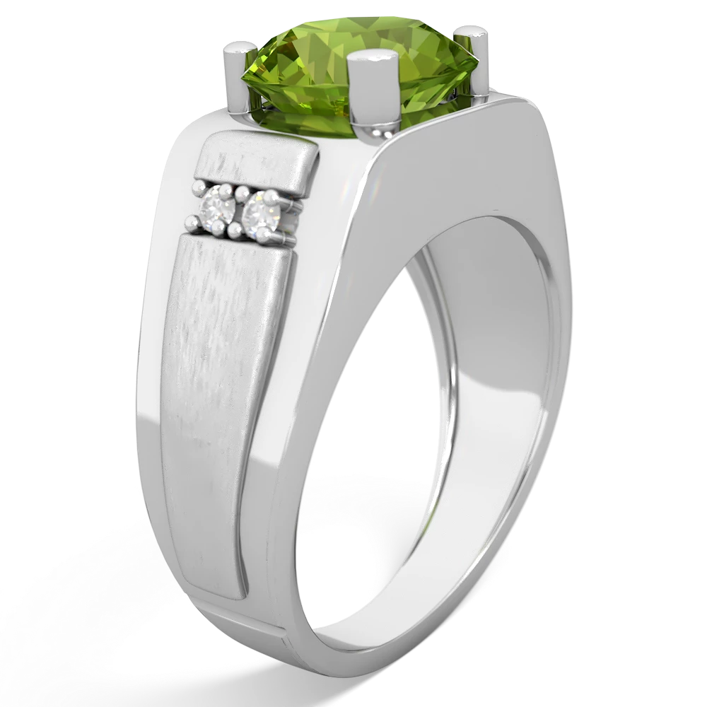 Peridot Men's 9Mm Round 14K White Gold ring R1822