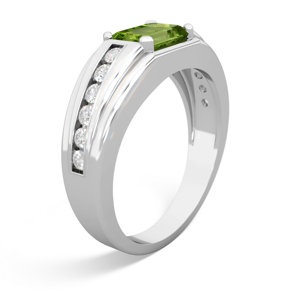 Peridot Men's Diamond Channel 14K White Gold ring R0500