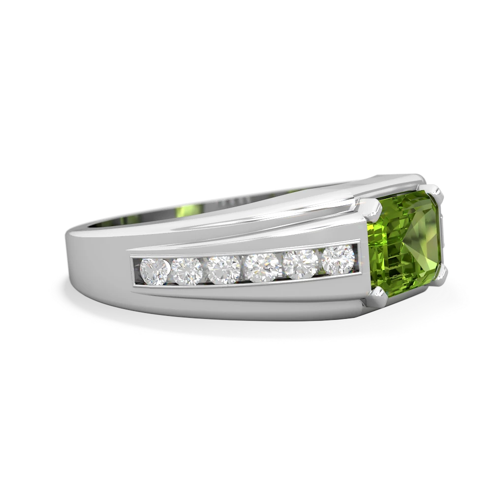 Peridot Men's Diamond Channel 14K White Gold ring R0500