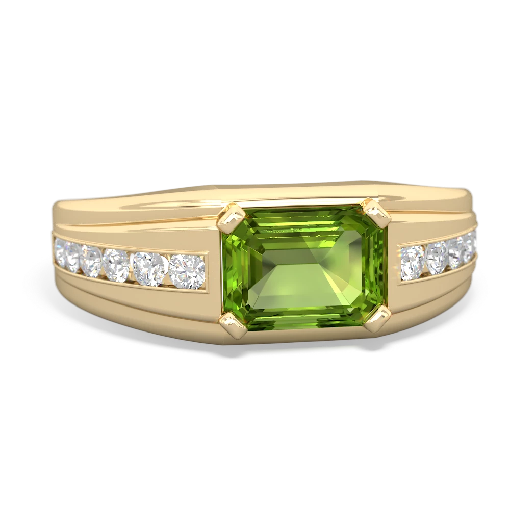 Peridot Men's Diamond Channel 14K Yellow Gold ring R0500