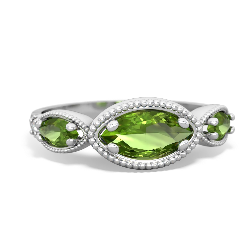 Peridot Milgrain Marquise 14K White Gold ring R5700