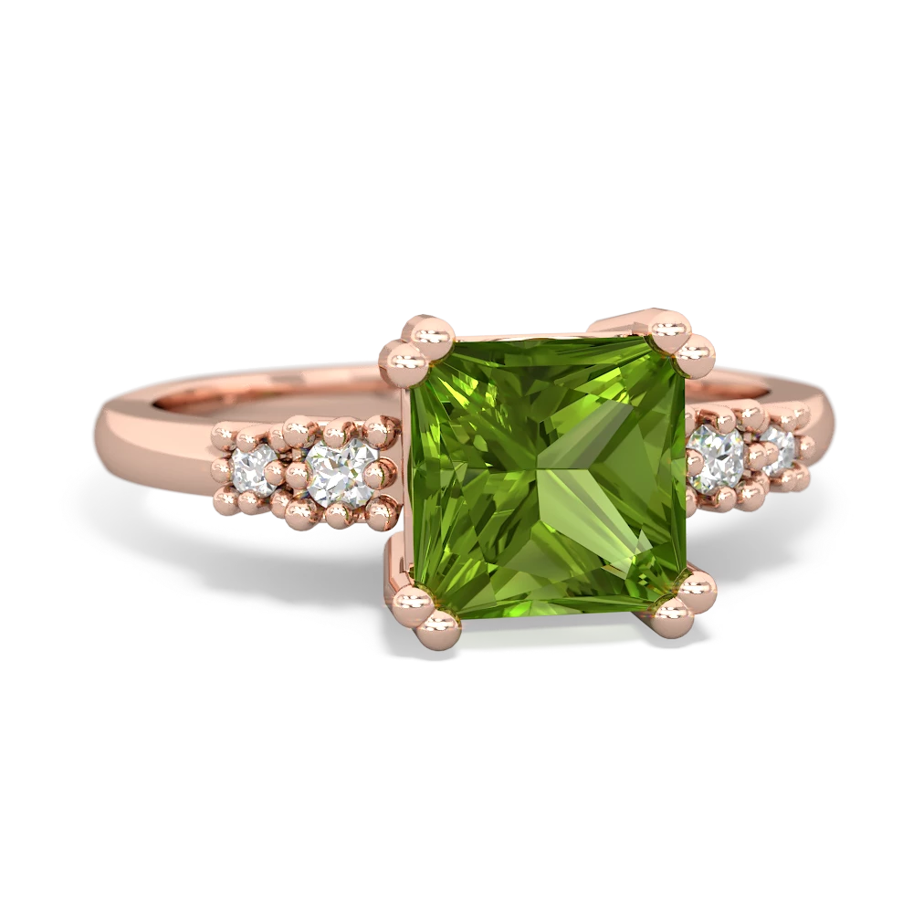 Peridot Art Deco Princess 14K Rose Gold ring R2014