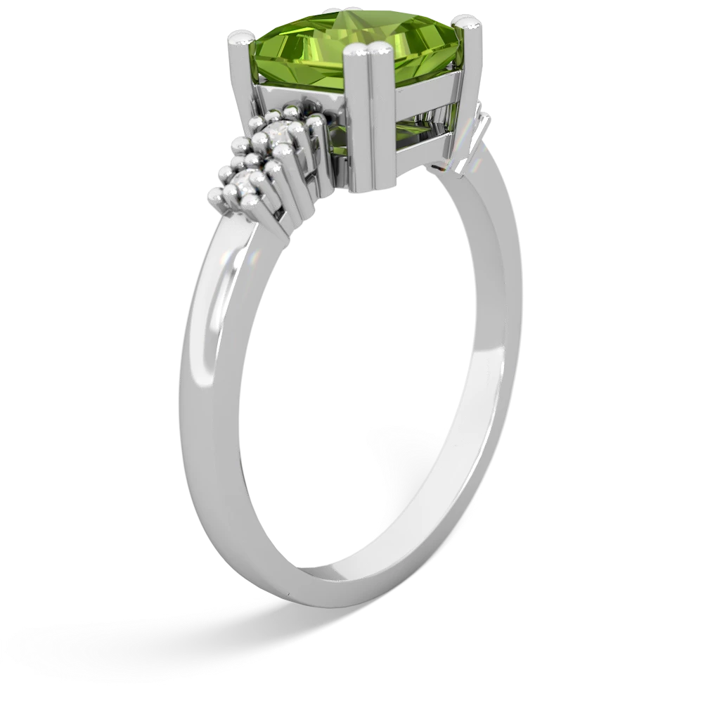 Peridot Art Deco Princess 14K White Gold ring R2014