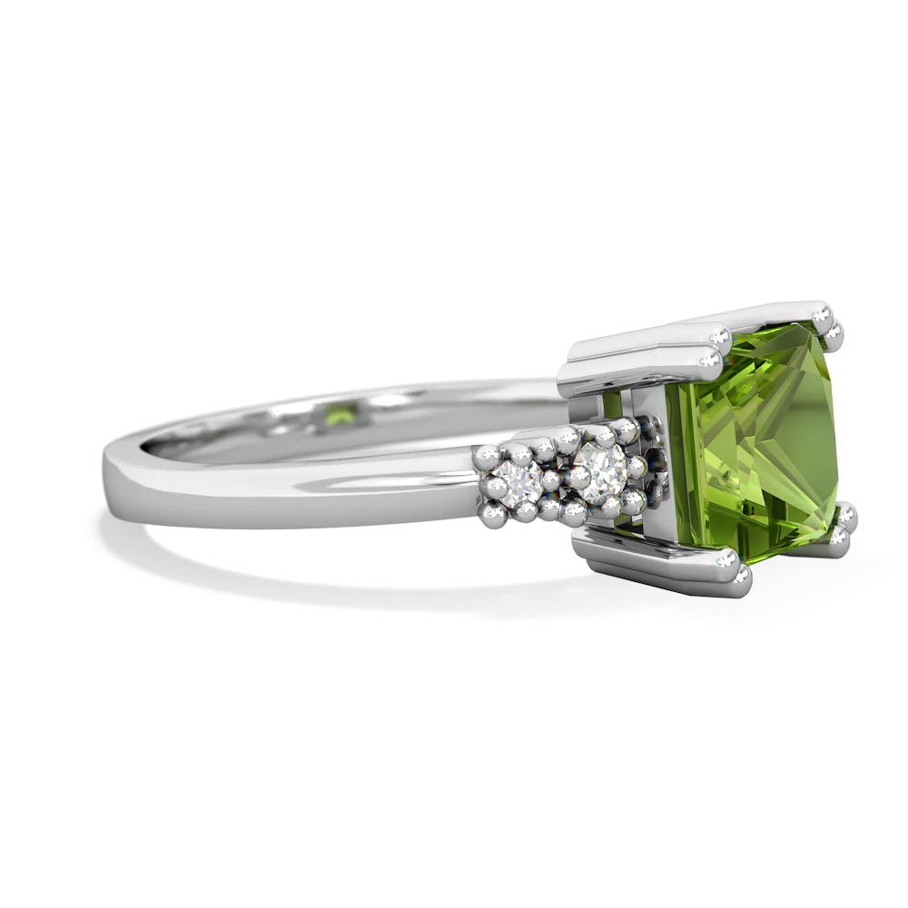 Peridot Art Deco Princess 14K White Gold ring R2014