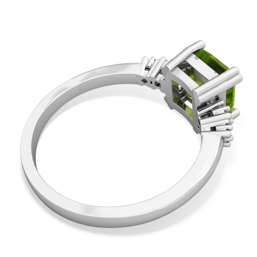 Peridot Art Deco Princess 14K White Gold ring R2014