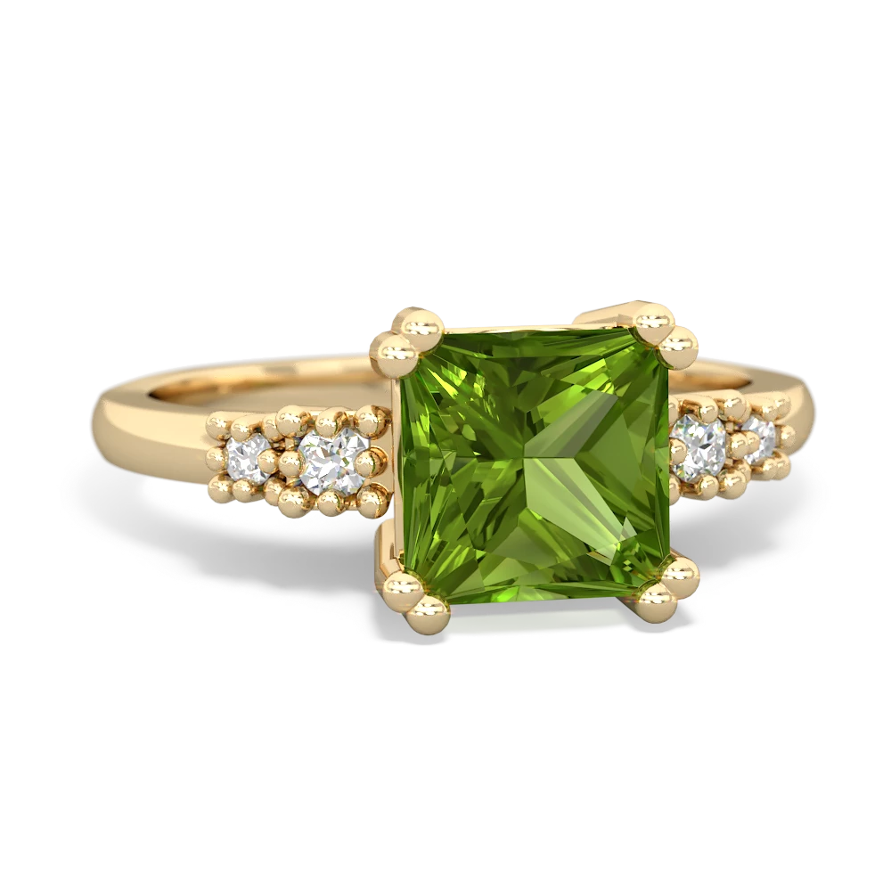 Peridot Art Deco Princess 14K Yellow Gold ring R2014