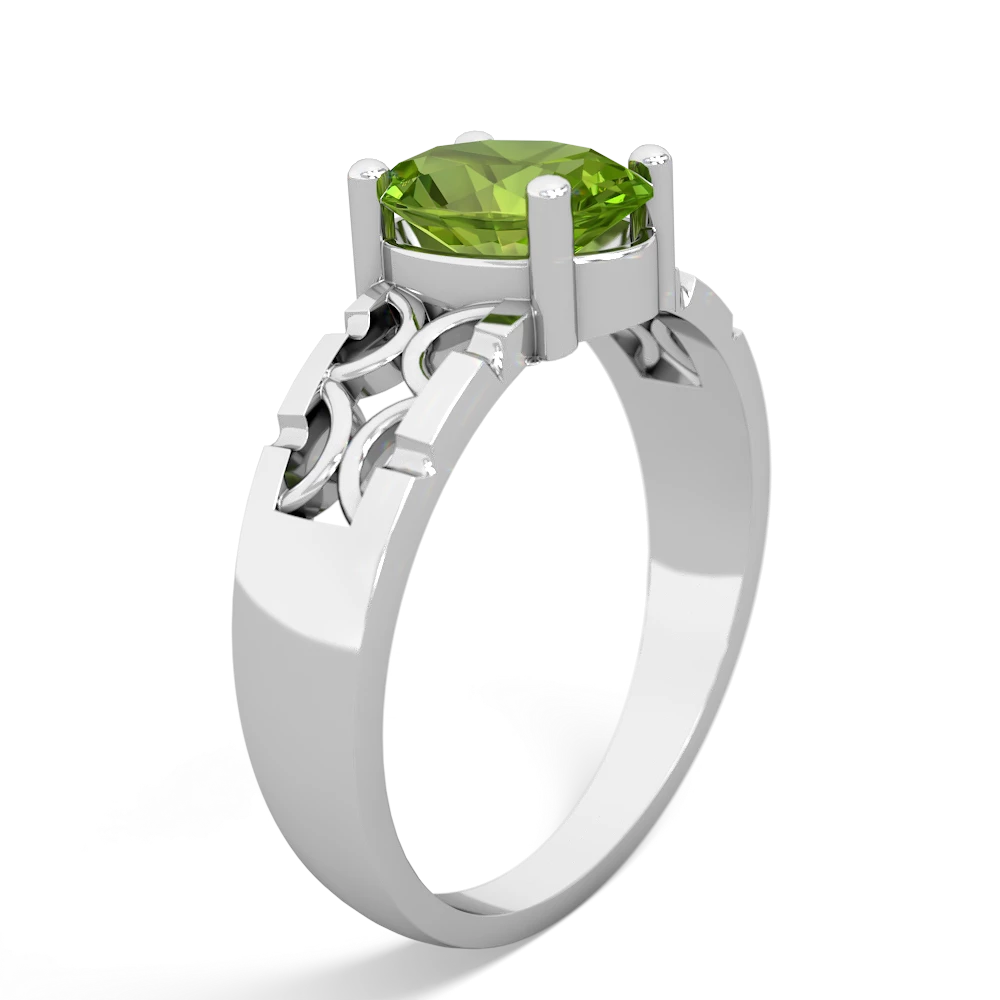 Peridot Art Deco Filigree 14K White Gold ring R2322