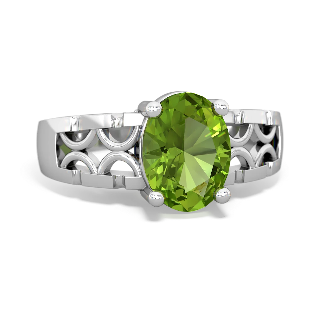 Peridot Art Deco Filigree 14K White Gold ring R2322