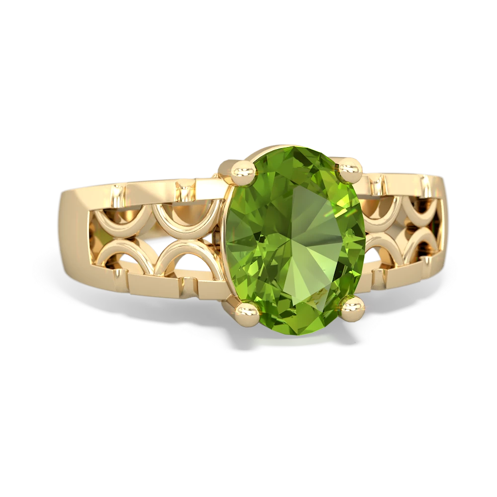 Peridot Art Deco Filigree 14K Yellow Gold ring R2322