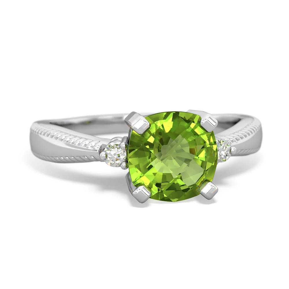 Peridot Cushion Rope 14K White Gold ring R2484