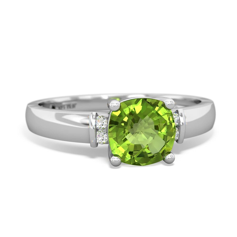 Peridot Simply Elegant Cushion 14K White Gold ring R2489