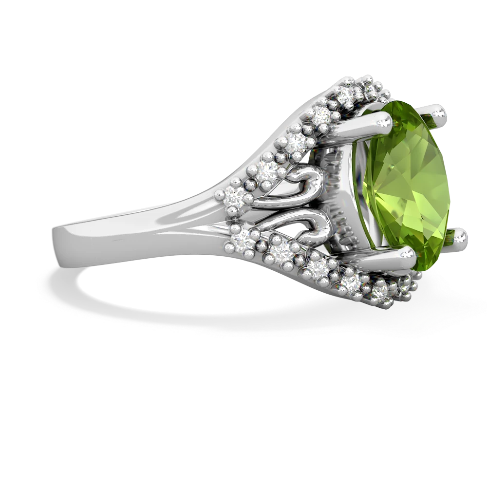 Peridot Antique Style Cocktail 14K White Gold ring R2564