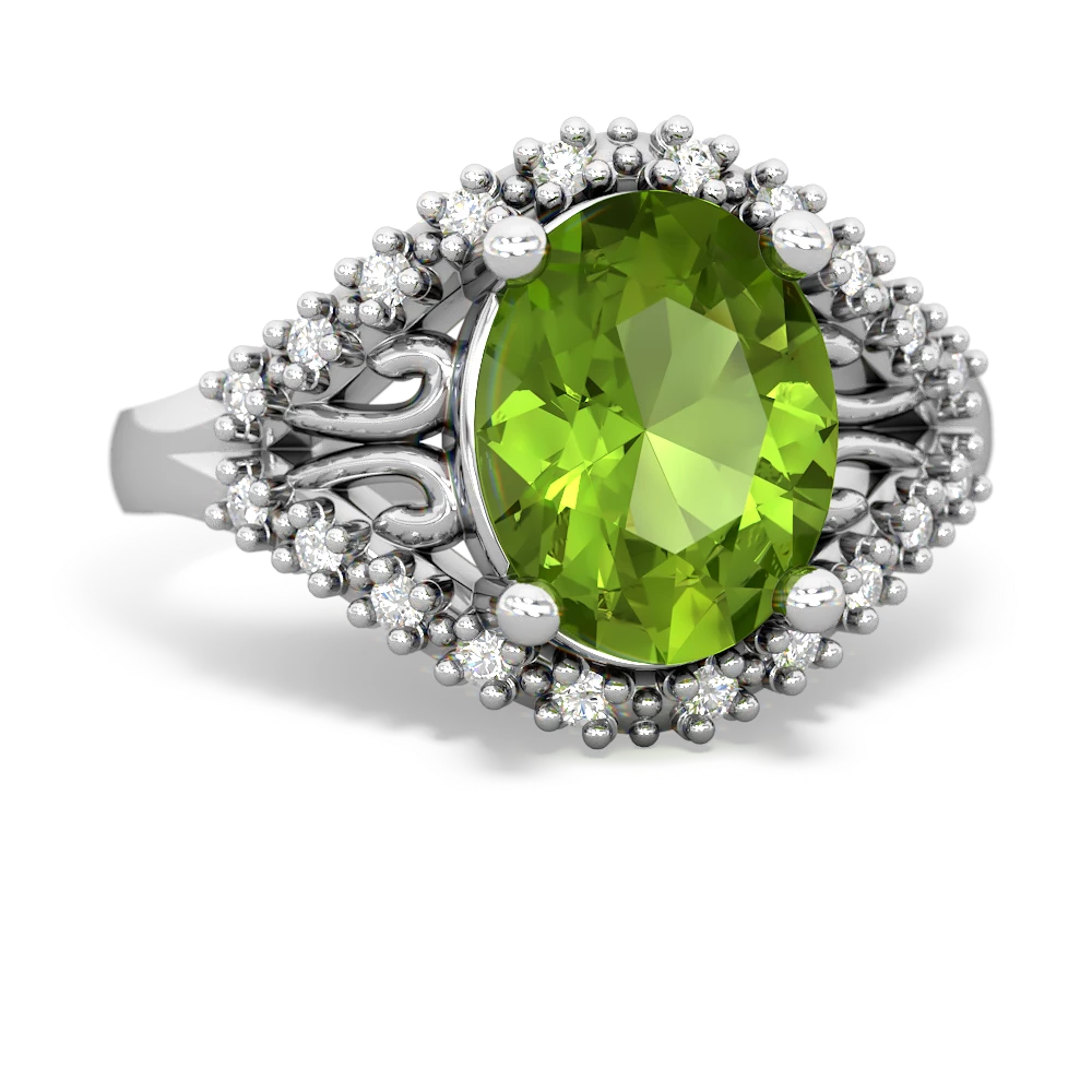 Peridot Antique Style Cocktail 14K White Gold ring R2564