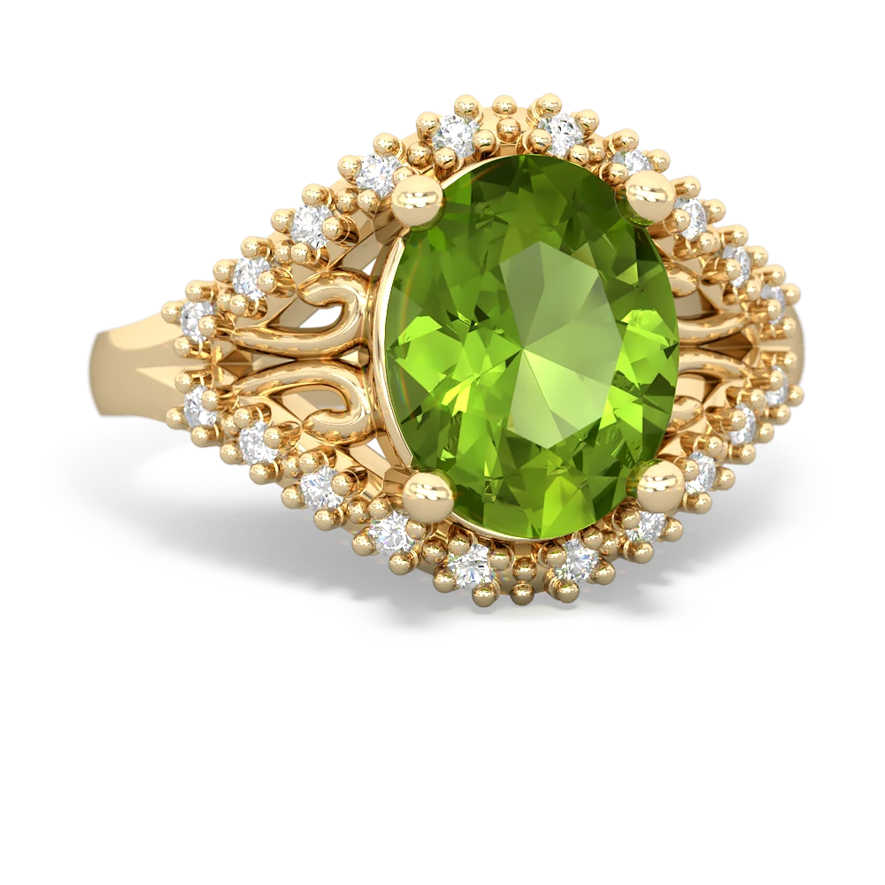 Peridot Antique Style Cocktail 14K Yellow Gold ring R2564