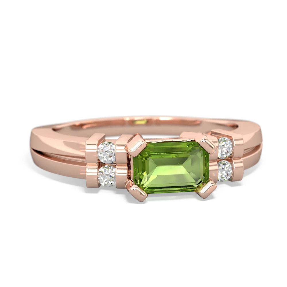 Peridot Art Deco East-West 14K Rose Gold ring R2590